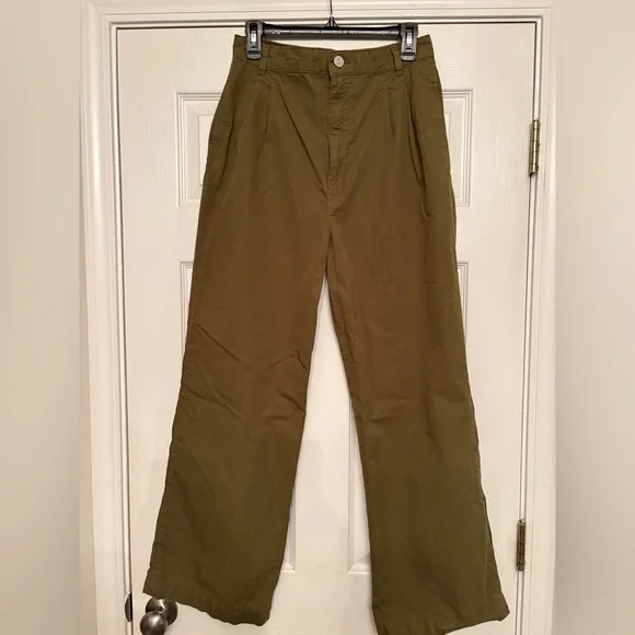 Frame Cotton Pleated Wide Army green Chino Pants Sz 27 - Picture 3 of 7
